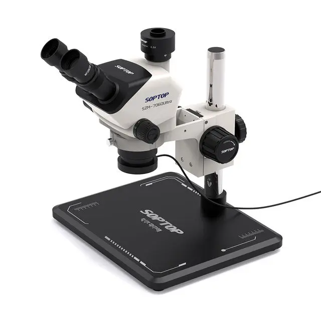 SOPTOP 7060 Ultra Trinocular HD Microscope 7-60X with LED Lights Continuous Zoom Stereo Microscope