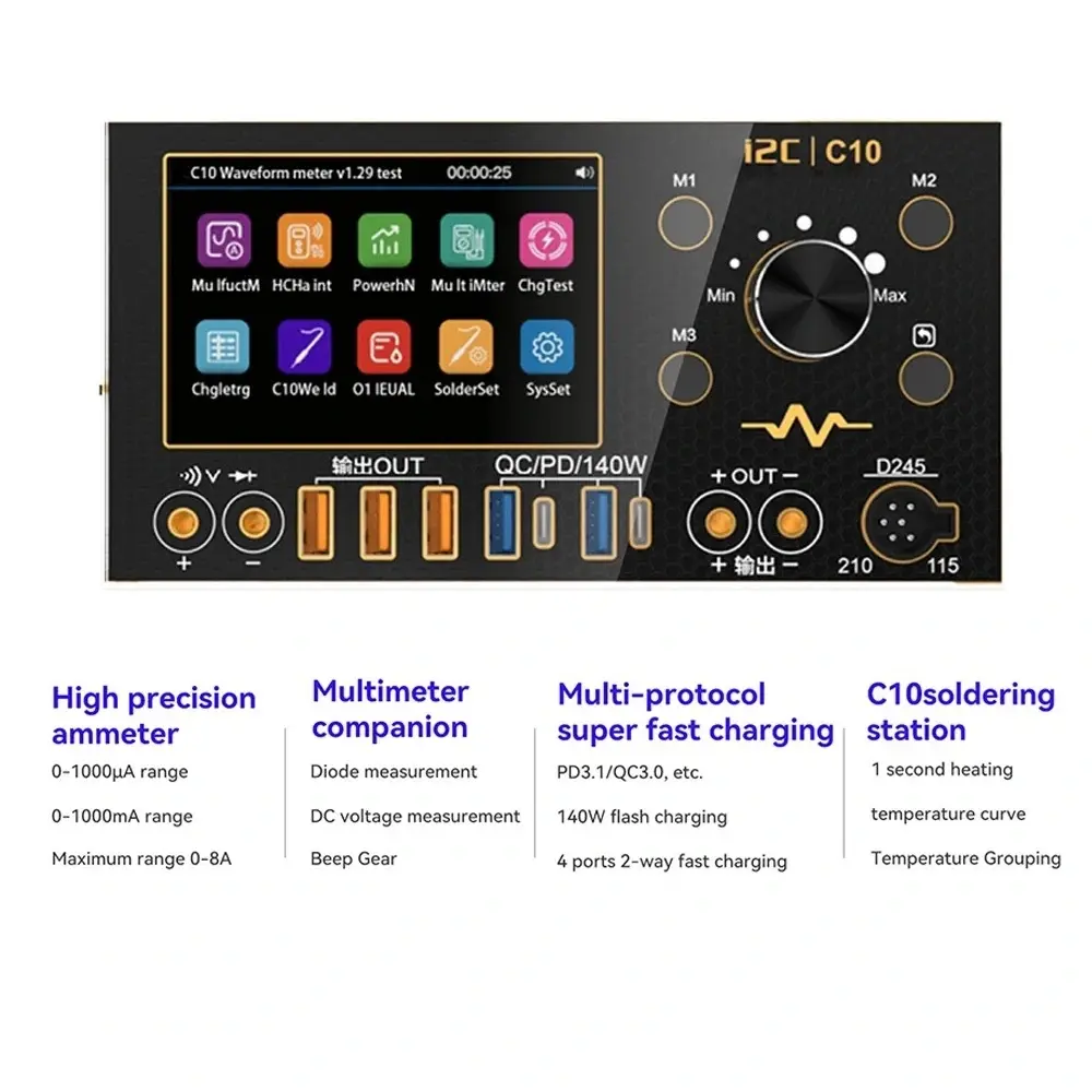 I2C C10 Ultra-high precision Multifunctional waveform Ammeter with Flash Charging Multimeter Companion Soldering Station