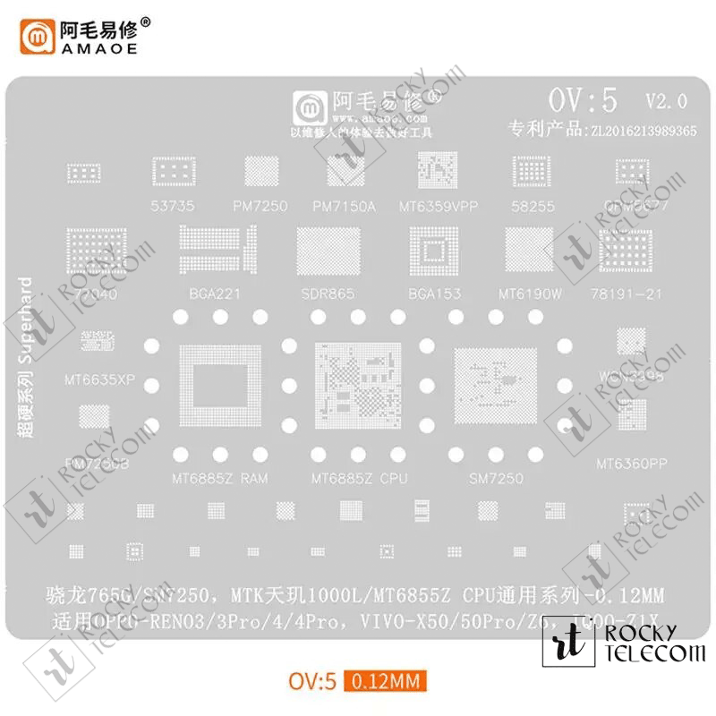 OV5 For OPPO RENO3 4Pro VIVO X50 BGA Stencil SM7250 765G MT6885Z RAM CPU Solder Ball Reball
