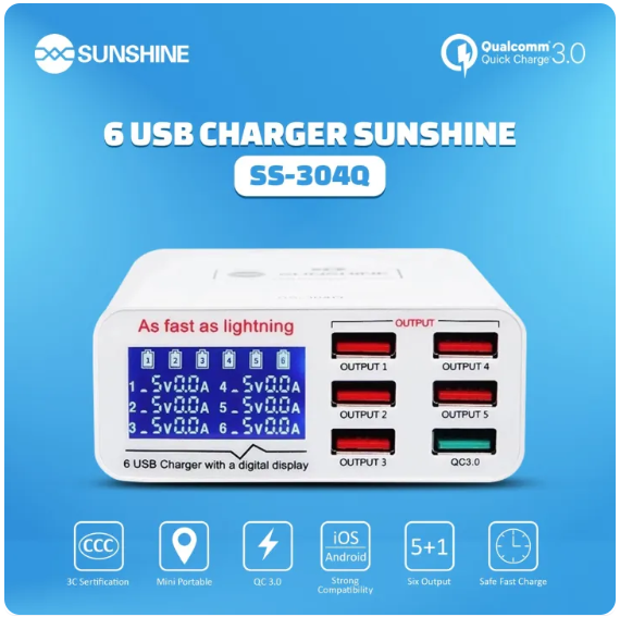 Sunshine SS-304Q 6 Port USB Smart Lightning Charger
